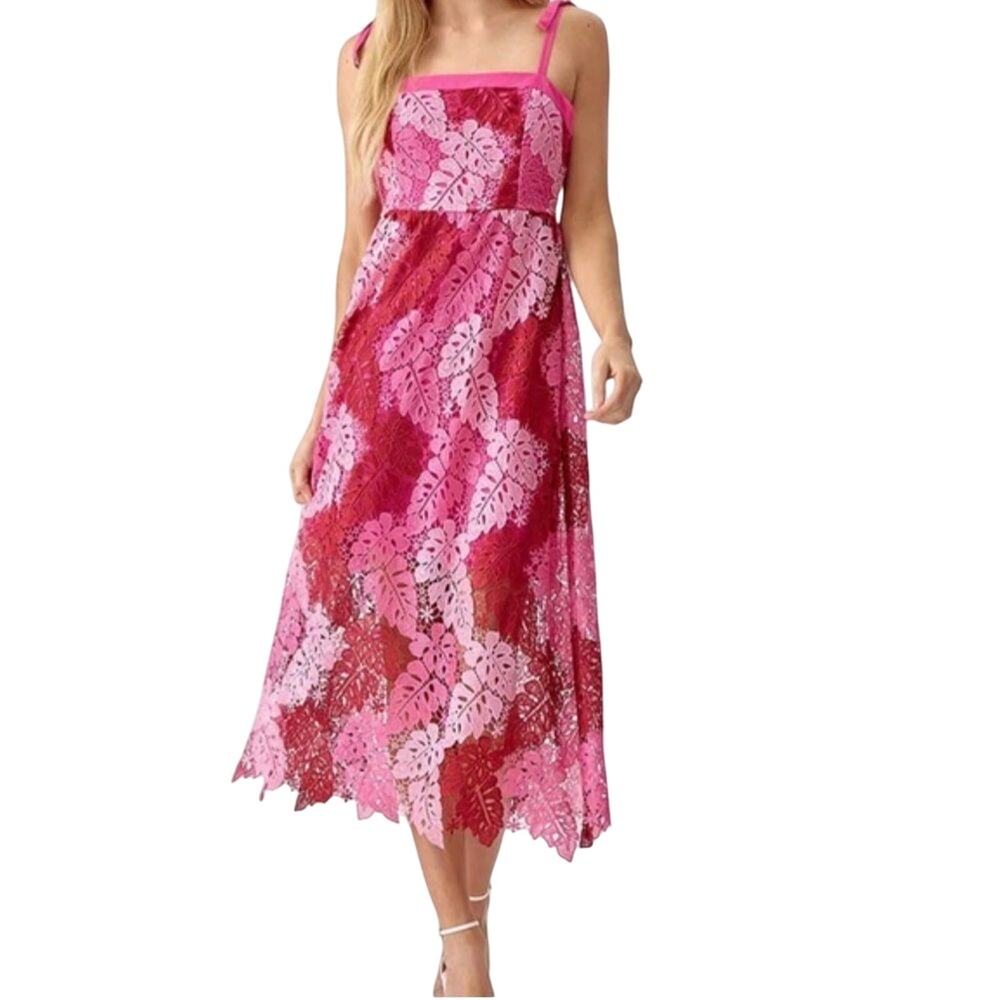 Adelyn Rae $188 Pink Lace Square Neck Sleeveless Tie Shoulder Midi Dress XS